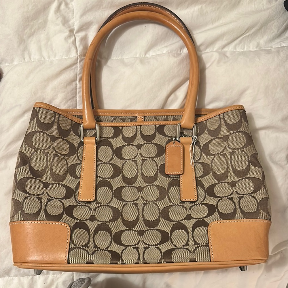 Coach Brown and Tan Signature Tote Bag
